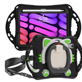 CatB Silicone Case For iPad Mini 6 Shockproof Shoulder Strap Handle Stand-Black Green
