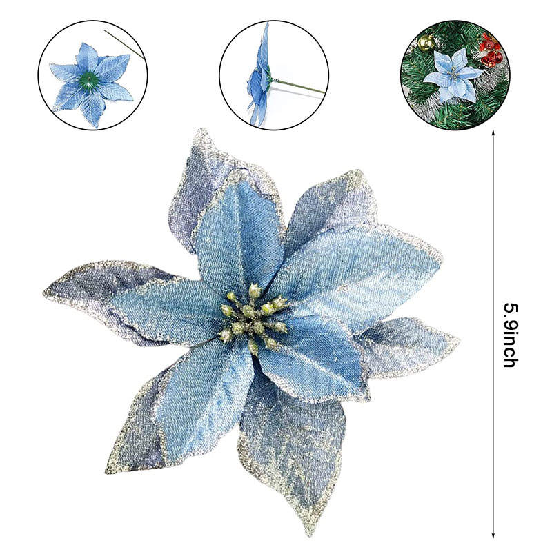 12 Pack 15cm Phnom Penh Small Flower Christmas Tree Decoration-Blue