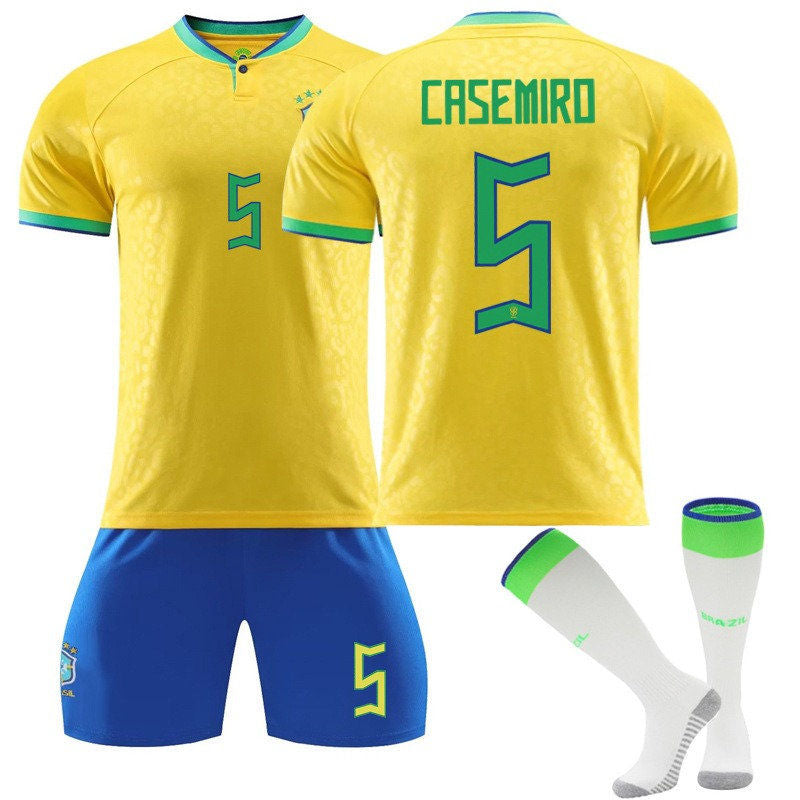 CASEMIRO #5 Brazil Home Jersey 2022/23 Soccer Jersey Kit Football T-shirt Set For Adult Kids