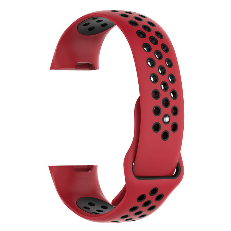 Double Color Porous Breathable Watch Band Silicone Wristband For Fitbit Charge 3 Sport Smartwatch -Red Black