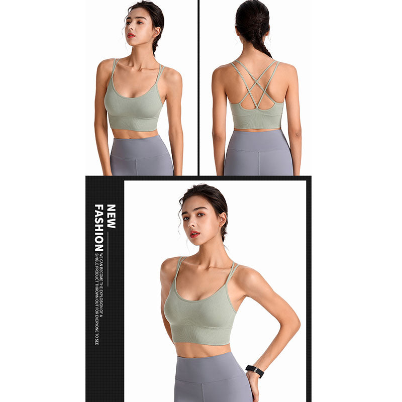 2 Pcs Cross Back Sports Bras Padded Low Impact Vest for Running-Set3