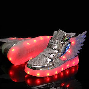 Kids Light up Shoes LED High Top Wings Sneakers-Silver