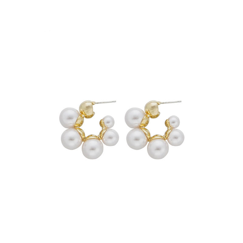 Women Small Pearl Open Hoop Lightweight Earrings