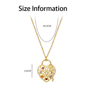 Colorful Heart Lock And Key Pendant Necklace For Women Girls