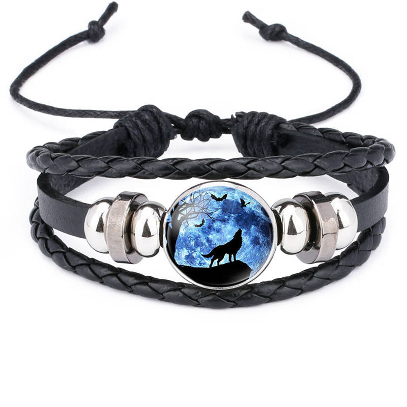 Adjustable Wolf Braided Leather Bracelet The Pretty Gifts for Women-Black