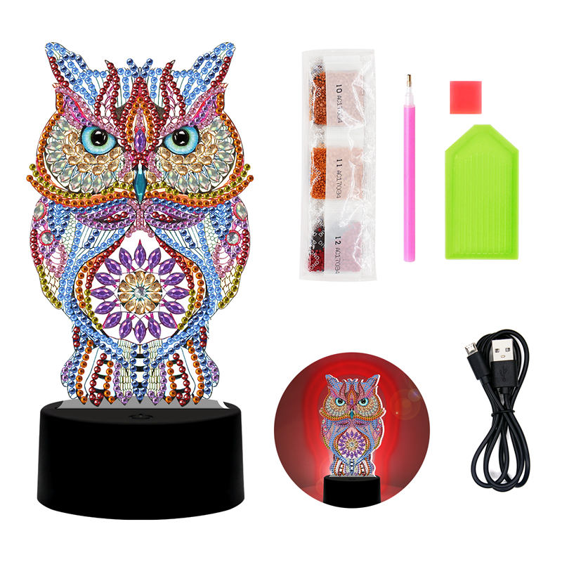 Diamond Painting Lamp,LED Number Painting Kits for Adults Home Decor Art Sets with Tools and USB Cable -Owl