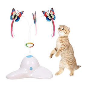 Cat Toy Butterfly Electric Flutter Rotating Kitten Toys with Replacement Butterfly-White