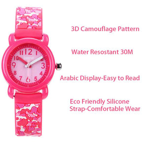 Girls Silicone Camouflage Watches 3D Cartoon Military Watches-Pink