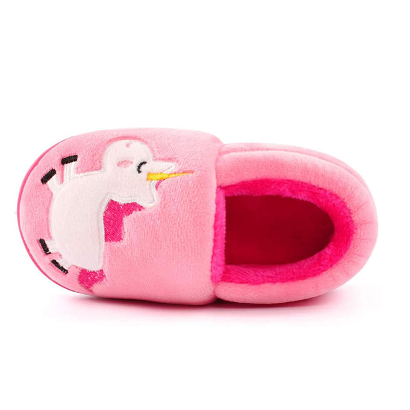 Boys Girls Warm Slippers Cartoon Kids Winter Indoor Household Shoes-Pink