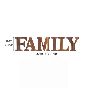 Rustic Brown Vintage Wood Tabletop Family Block Cutout Letters Sign