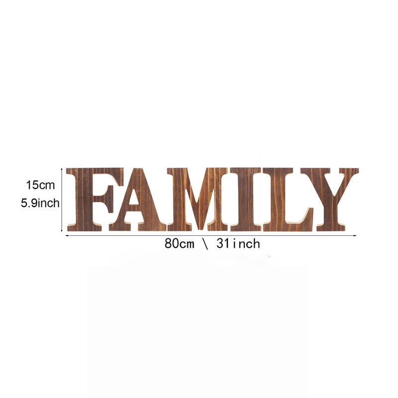 Rustic Brown Vintage Wood Tabletop Family Block Cutout Letters Sign