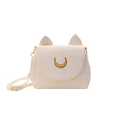 Moon Luna Cat Purses Pu Leather Shoulder Messenger Bag-White