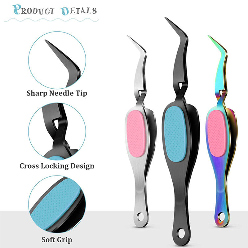 3 Pieces Craft Stainless Steel Curved Tweezers For Eyelashes Nail Salon Beading Tools-A