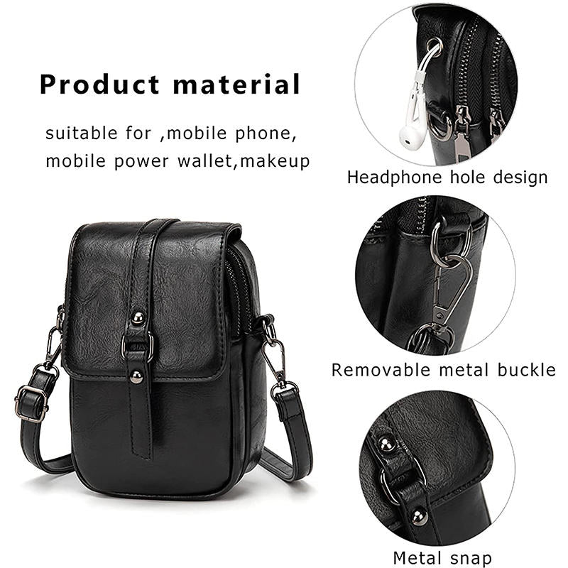 Women Vintage Crossbody Phone Bag Small Messenger Shoulder Bag-Black