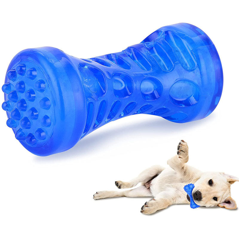 Pet Squeaky Chew Toys for Dogs Teething Cleaning-Short Dumbbell