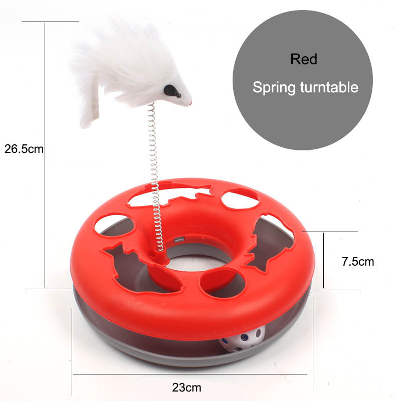 Interactive Cat Toy Scratching Spring Mouse Turntable with  Exercise Bell Balls-Red