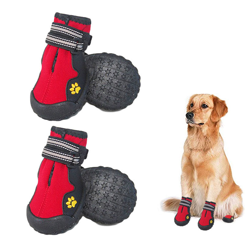 4 Pcs Dog Shoes Non-Slip Warm with Reflective Straps for Middle Large Dogs-Red