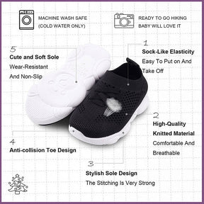 Baby First Walking Shoes Toddler Boys Girls Cotton Mesh Breathable Sneakers-Black