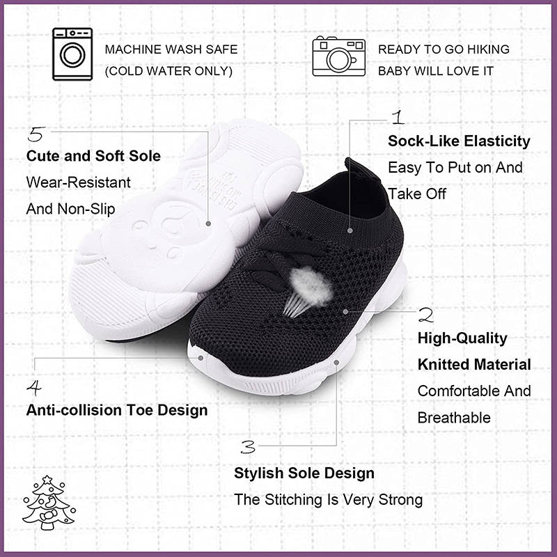 Baby First Walking Shoes Toddler Boys Girls Cotton Mesh Breathable Sneakers-Black