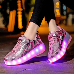 Kids Roller Skates Light up Shoes with Double Wheel for Girls Boys Birthday Gift-Pink