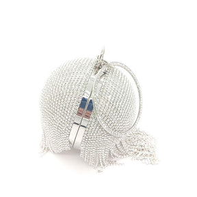 Women Crystal Tassel Evening Clutch Bag Rhinestones Party Wedding Handbag-Silver
