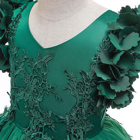 Princess Flower Girl Lace Dress Pageant Kids Christmas Party Dresses-Dark Green