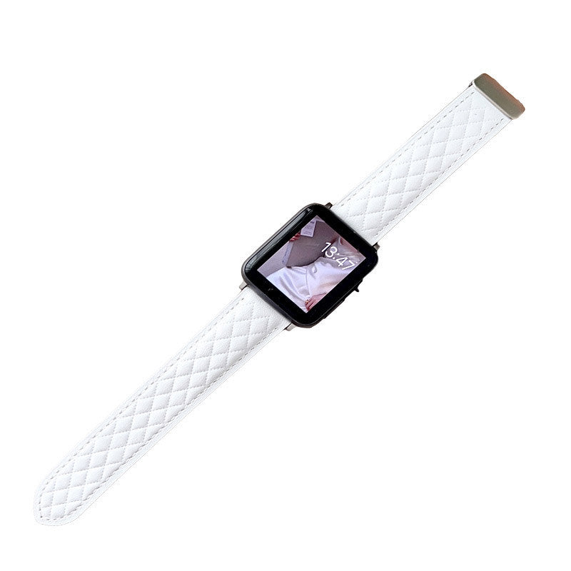 Vintage Leather Band Rhombus Pattern Magnetic Clasp for Apple Watch-White