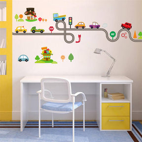 Removable Cute Cartoon Kids Room Wall Decal City Car Circled Curved Road Wall Stickers-083