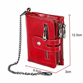 Vintage Womens RFID Blocking Leather Wallet Small Chain-Red