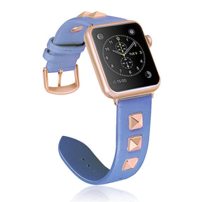 Stylish RoseGold Rivets Leather Replacement Band for iWatch Series 6/5/4/3/2/1/SE-DarkBlue