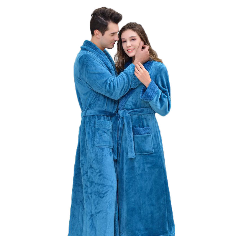 Warm Soft Plush Robe with Pockets for Unisex-Sea Blue