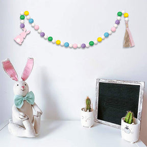 Easter Rabbit Wood Bead Garland Tassels for Rustic Tray Decorations Party Farmhouse Shelf Decor