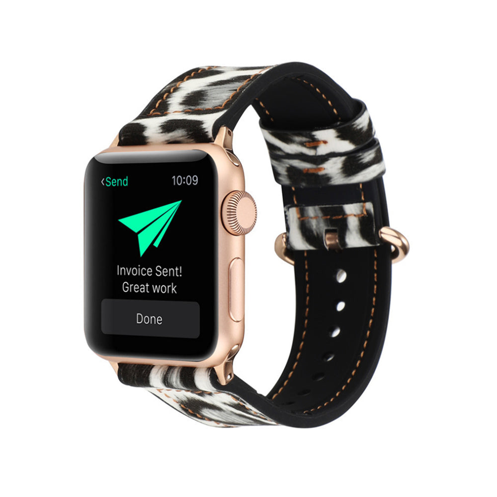 Fluorescent Leopard PU Leather Watch Band Microfiber Design For Apple Watch SE/6/5/4/3/2/1(Silver)