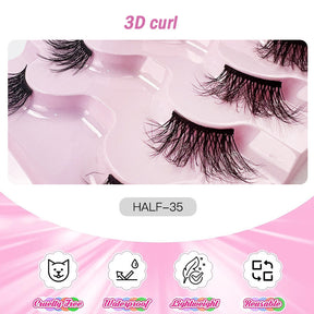 Half Lashes Natural Looking Cat Eye Fluffy 3D Curly False Eyelashes-35