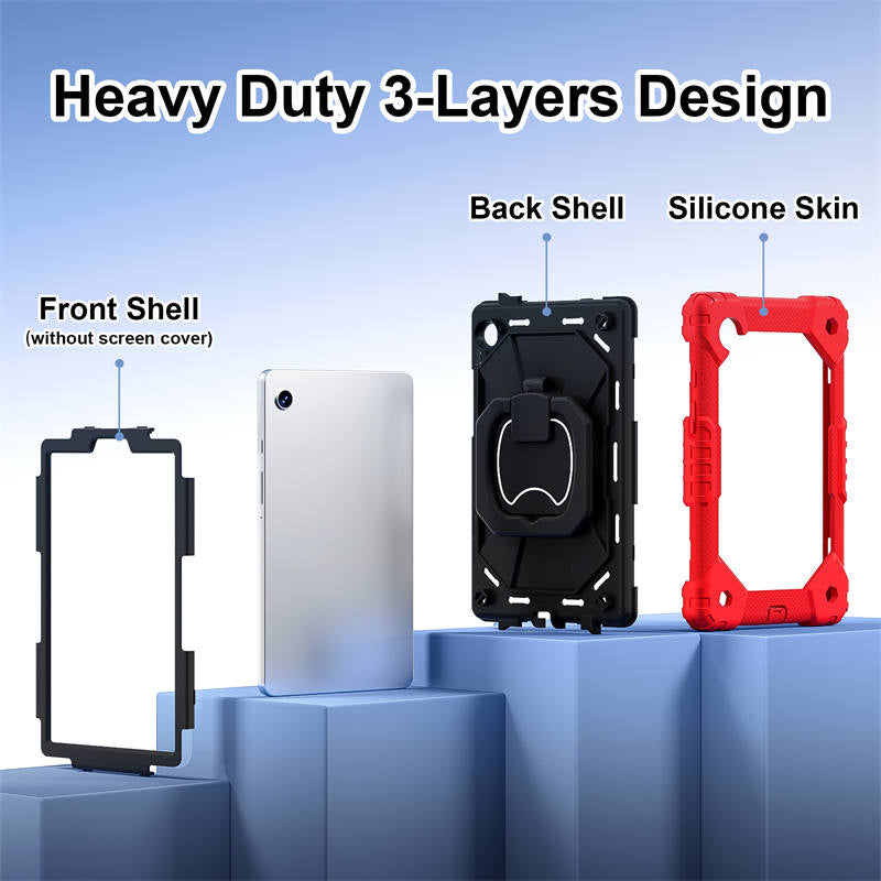 Heavy Duty Silicone Case with S Pen Holder Shoulder Strap for Samsung Tab A9-K