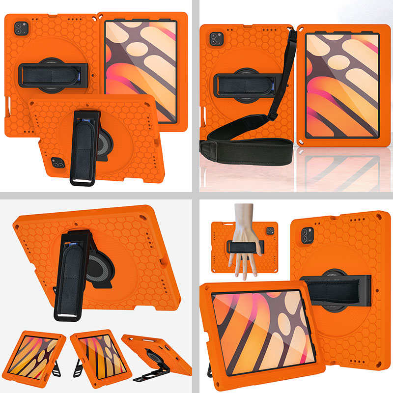 iPad Case With Handle Stand Shoulder Strap for iPad Pro 2018/2020 11 inch-OrangeBlack