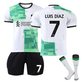 Liverpool Away Jersey LUIS DIAZ #7 Soccer Jersey Kids Adult 3-Pieces Jersey Kits