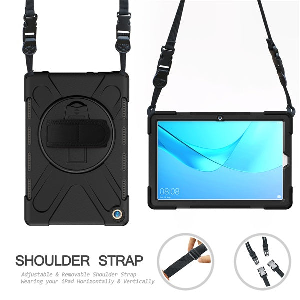 OnePiece Tablet Case Anti-fall Protective Cover Bulit-in Kickstand/Hand+Neck Strap For HuaWei MediaPad M5 10.8inchBlack