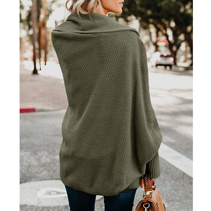 Women's Batwing Knitted Oversized Slouchy Solid Cardigan Sweater Knit Outwear-Pea Green