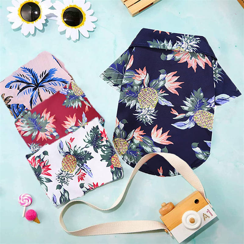 4 Pieces Pet Summer Cool T-Shirts Hawaii Style Floral Dog Shirt-SetA