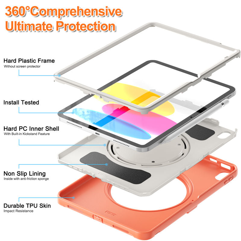 Tablet Case For iPad 10th Full Body Protection with 360¡ã Stand Portable-Orange