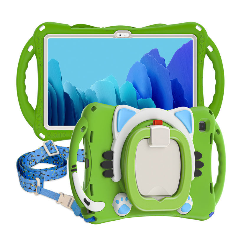 CatB Samsung Tablt Case for Tab A7 10.4  T500/T505/T507/T505N Shockproof Shoulder Strap Handle Stand-Green