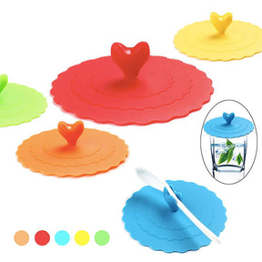 5Pcs Food Grade Silicone Cup Lids Cup Cover for Coffee Tea Anti-dust Circle Spoon Holder