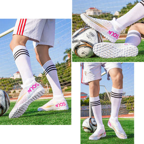 Hightop Soccer Boots Spikes Shoes Unisex Outdoor Indoor Sneaker-2White