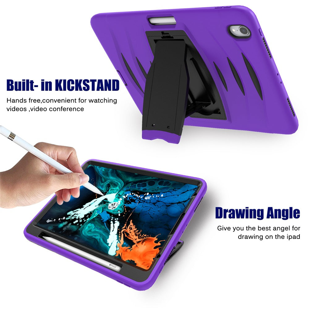 Shock Wave Kickstand Case Anti-Fall Protection With Pencil Holder For iPad Pro12.9 (2018)-Purple