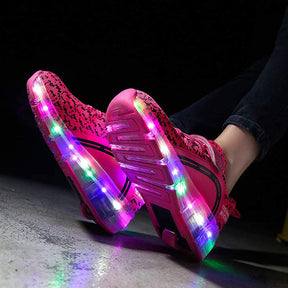 Kids LED Roller Skate Shoes with Single Wheel Sport Sneaker-Pink