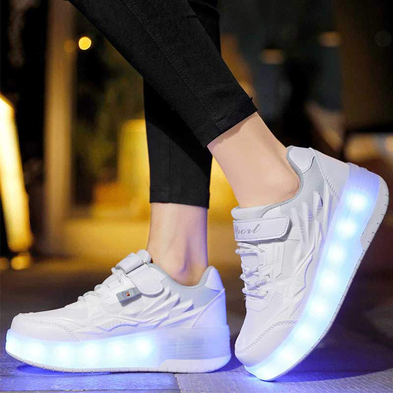 Kids Roller Skates Light up Shoes with Double Wheel for Girls Boys Birthday Gift-Q7-White