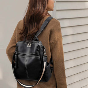 Women Casual Leather Large Capacity Backpack Fashion Travel Bag-Black