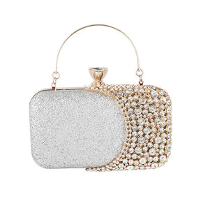 Womens Crystal Evening Clutch Bag Wedding Purse Party Bag-Silver