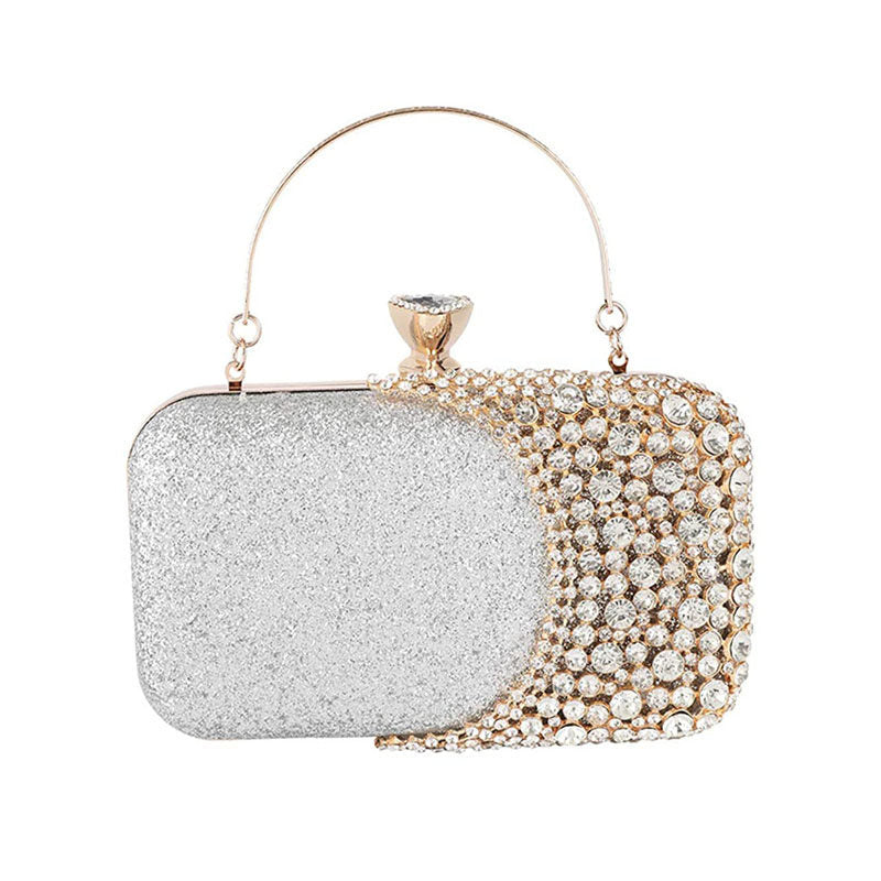 Womens Crystal Evening Clutch Bag Wedding Purse Party Bag-Silver